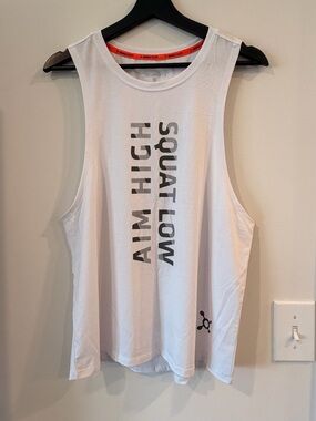 Orangetheory White Muscle Tank with Gray Vertical Graphic